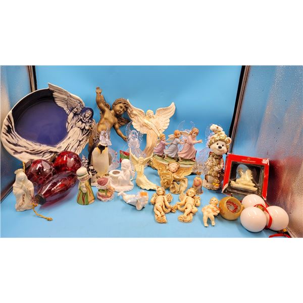Cherub & Angel Decor Lot w/ Figurines, Decorative Plate, Ornaments, & More
