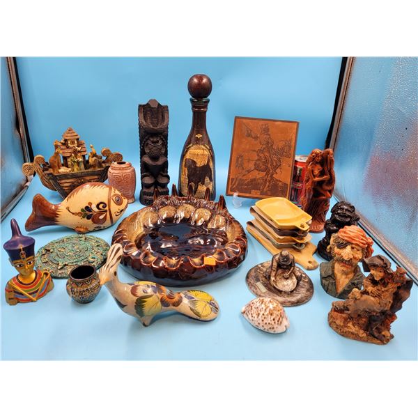 Home Decor Lot w/ Figurines, Decanter, Totem Pole, & More