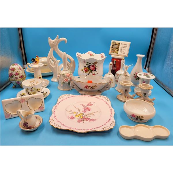 Bone China Lot w/ Plate, Candleholders, Bells, & More