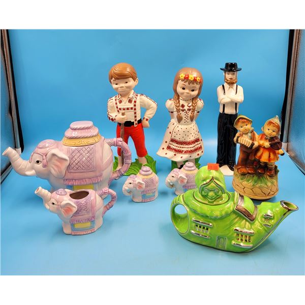 Ceramic Lot w/ Elephant Teapot, Figurines, & More