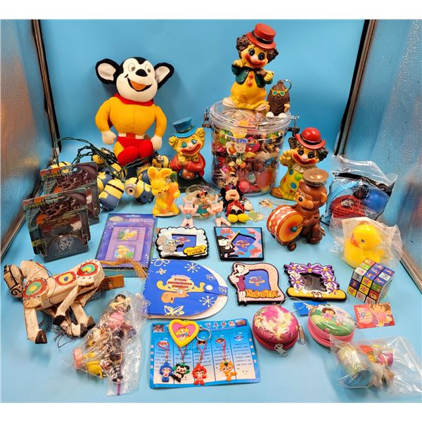 Assorted Toy lot w/ Rubber Duck, Minion String Lights, Magnets, & More