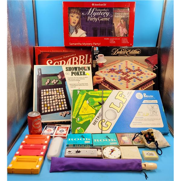 Assorted Game Lot w/ Scrabble, Showdown Poker, Mystery Party Game, & More