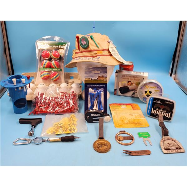 Golf Lot w/ Golfin' Hat, Golf Balls, Practice Balls, Tees, & More