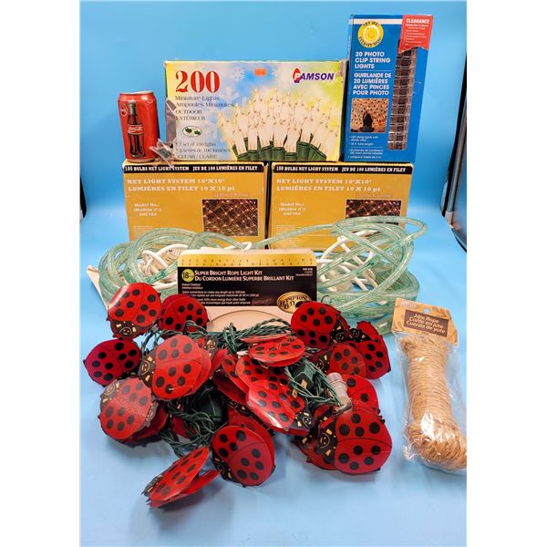 Lighting Lot w/ Ladybug String Lights, Photo Clip String Lights, Net Lights, & More