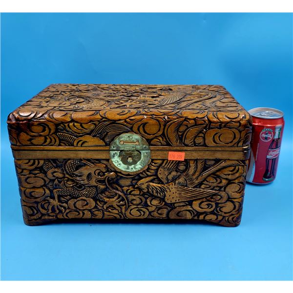 Carved Wooden Velvet-Lined Box