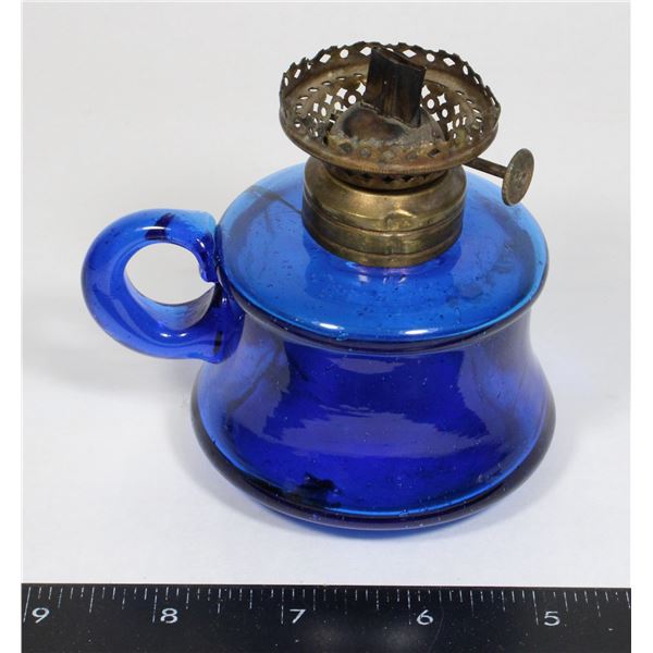 BLUE GLASS OIL LAMP BASE
