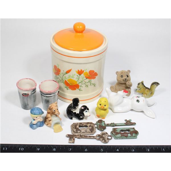 COOKIE JAR WITH  SMALL COLLECTIBLE TRINKETS