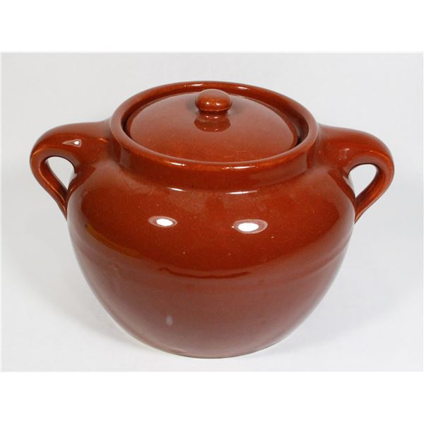 LARGE BROWN CERAMIC BEANPOT
