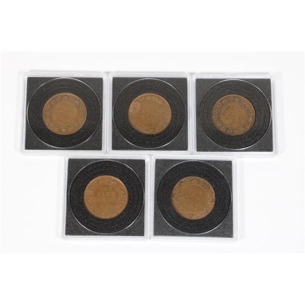 FIVE 1916-1920 CANADA LARGE 1 CENT IN CASE