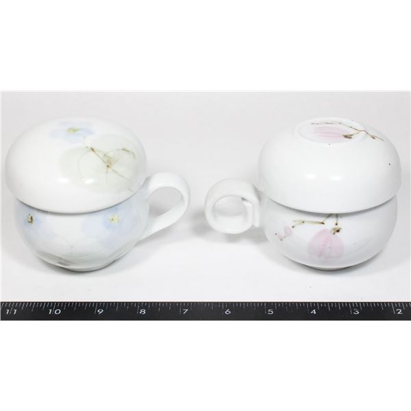 2 UNIQUE TEA CUPS WITH INSERTS TO STEEP LOOSE