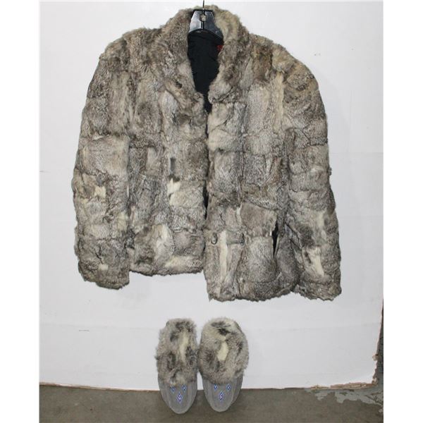GENUINE RABBIT COAT AND MOCCASINS