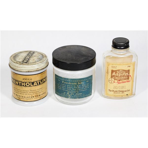 THREE ANTIQUE/ VINTAGE MEDICINE BOTTLES, ONE