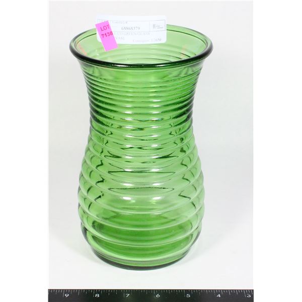 RANDALL CO GREEN GLASS FLOWER VASE