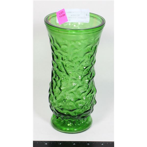 VINTAGE HOOSIER CRINKLED GLASS VASE