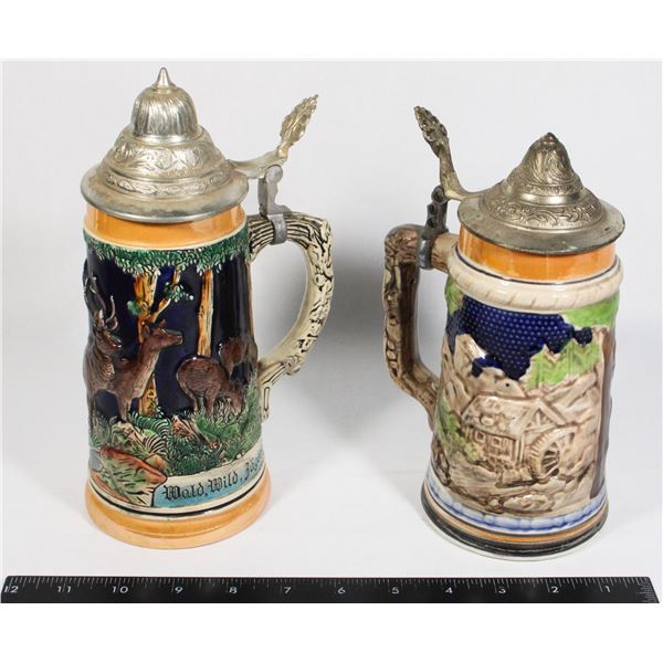 TWO VINTAGE BEER STIENS, ONE IS MADE IN JAPAN,