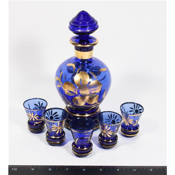 MADE IN ITALY BLUE GLASS DECANTER WITH MINI