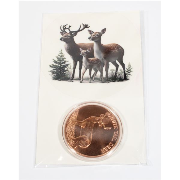 1-OZ .999 FINE COPPER ROUND. WHITE TAIL DEER