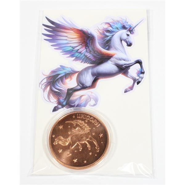 1-OZ .999 FINE COPPER ROUND. UNICORN