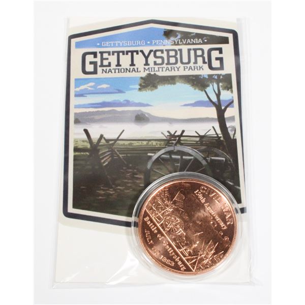 1-OZ .999 FINE COPPER ROUND. GETTYSBURG