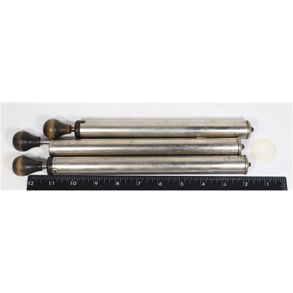 THREE VINTAGE HAND PUMPS, ONE IS MISSING A PIECE