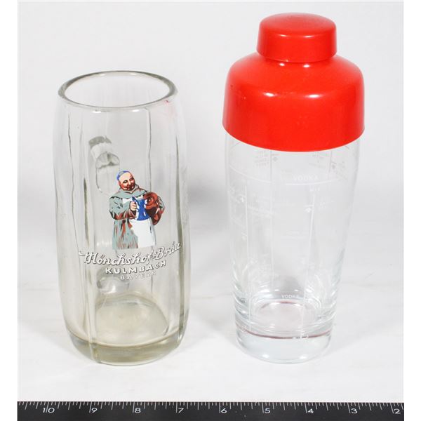 VINTAGE GLASS COCKTAIL MIXER ALONG WITH KULMBACH