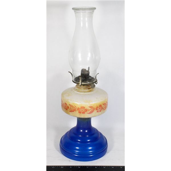 VINTAGE MULTICOLOR OIL LAMP, FLORAL PATTERN