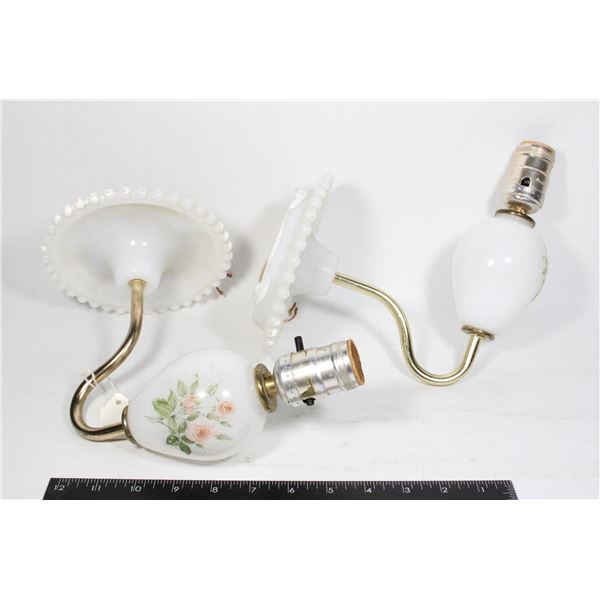 SET OF 1960’s MILK GLASS WALL LIGHTS BOUDOIR ROSE