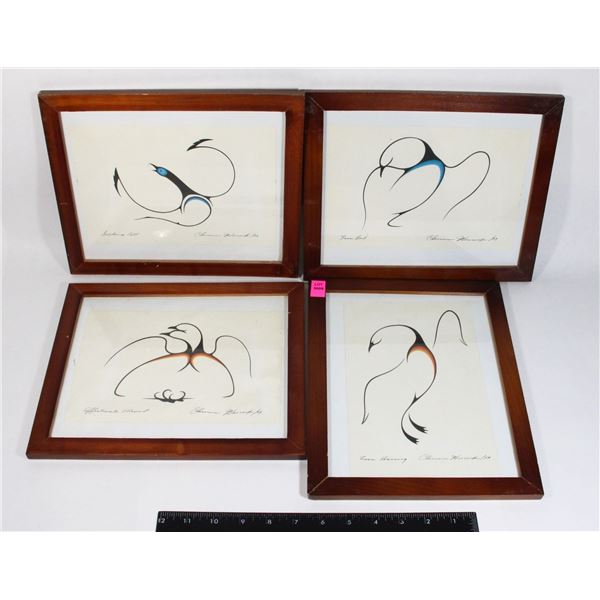 FOUR VINTAGE FRAMED ART PIECES BY ARTIST