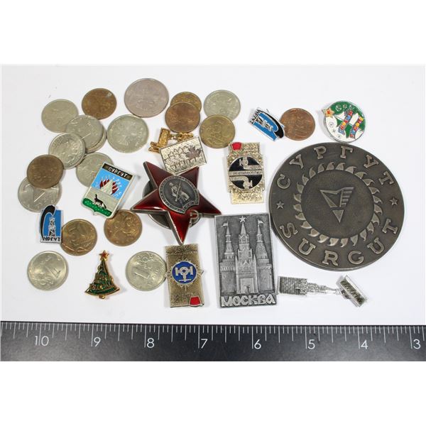 MISCELLANEOUS RUSSIAN PIN AND COINS