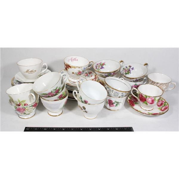 MIX OF TEA CUPS AND SAUCERS