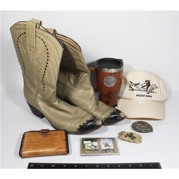 LOT OF COUNTRY THEMED ITEMS COWBOY BOOTS