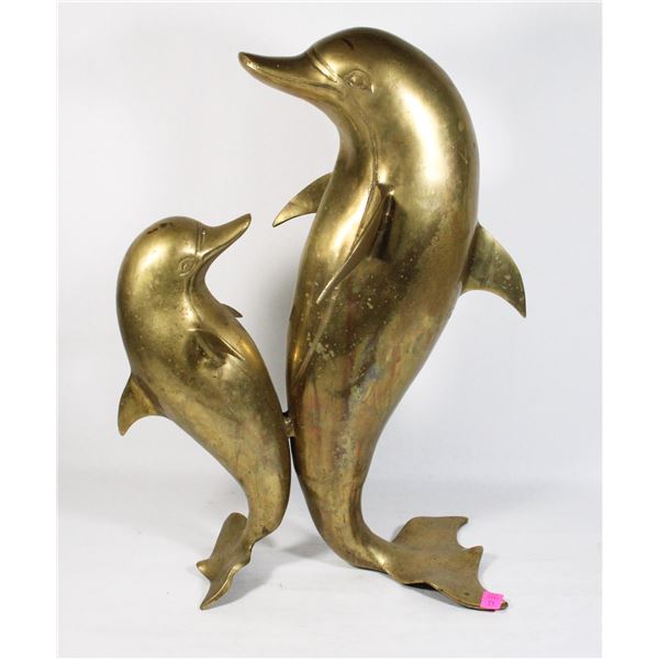 BRASS DOLPHIN AND CALF DECORATION