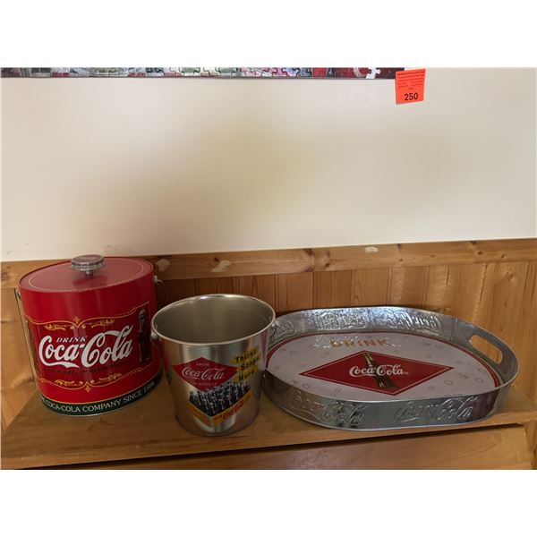 Coca-Cola ice bucket, tin and tray