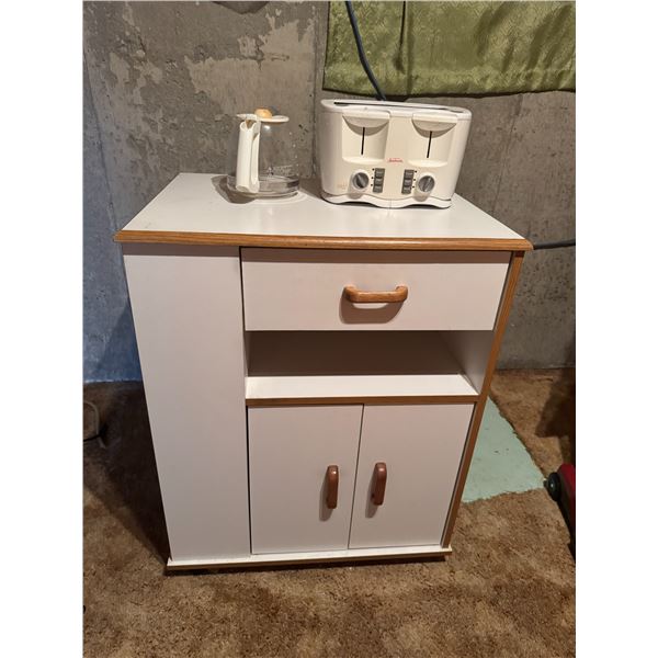 Kitchen stand, toaster, and coffee pot