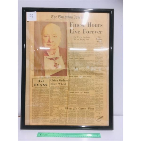 Jan 25th 1965 Edmonton Journal, Winston Churchill Death Glass framed