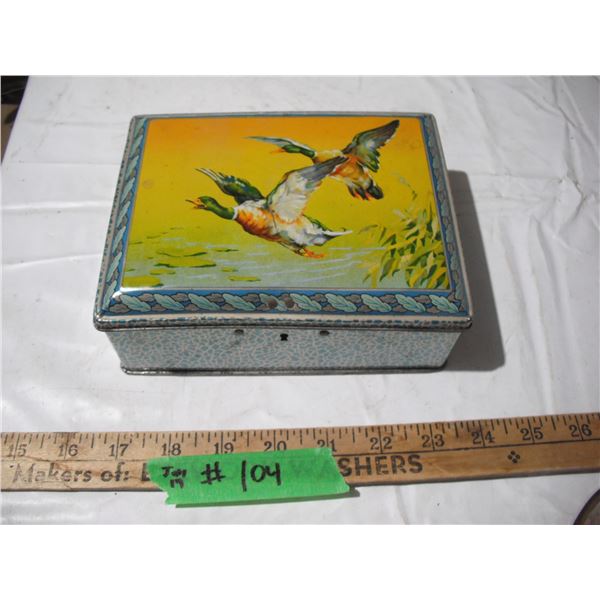 Vintage rum + butter confectionary tin (7 in long) (no key)