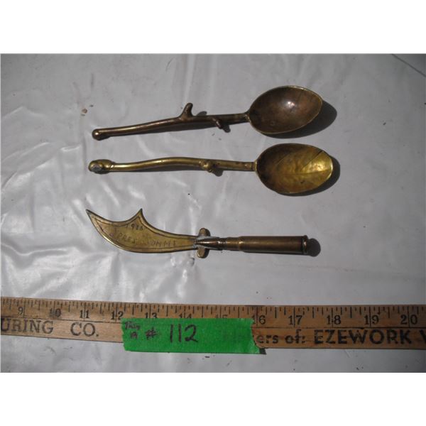 1916-17 Trench art letter opener + unique brass spoons vimy ridge