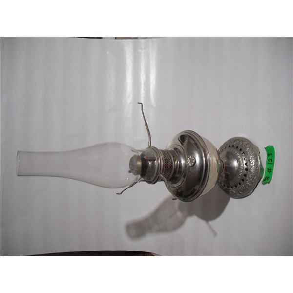Naugatuck oil lamp patented sept 9,90, april, 93 with chimney