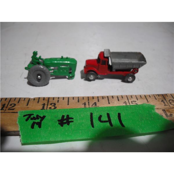 Vintage small dumptruck + small tractor (missing front wheels)