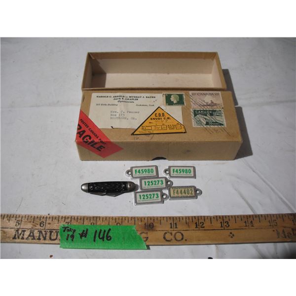 war amp key tags golden jubilee 1953,1966, small knife, vintage box