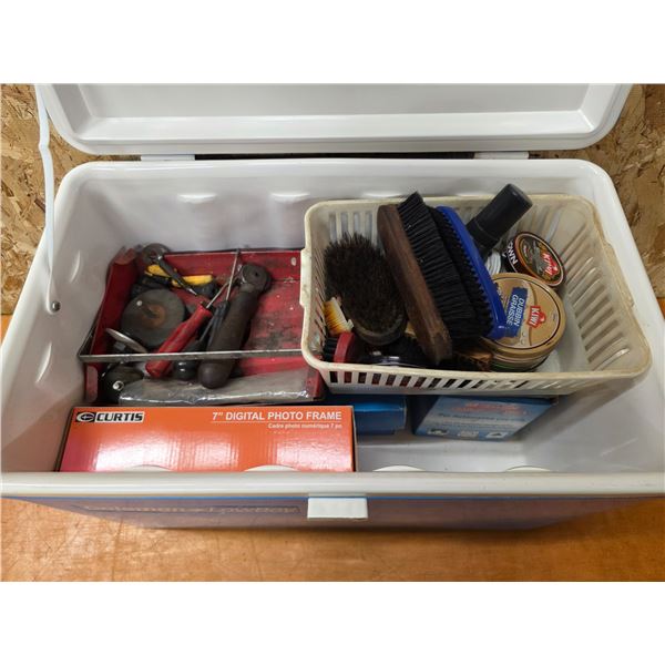 Coleman cooler full of tools and parts