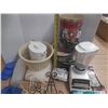 Image 7 : Lot of Tins, Plastic Container, Plate Stands, Electric Items.