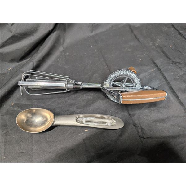 Vintage Ice Cream Scooper and Hand Crank Beater