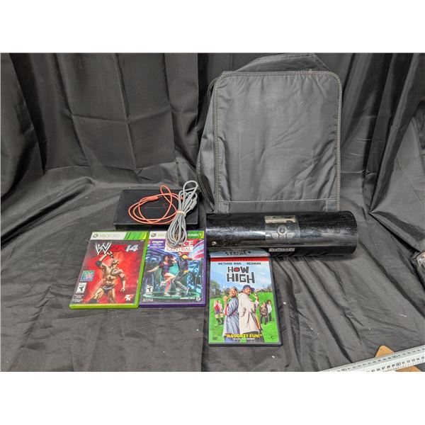 Skull Candy Speaker (Still Working) and extra Misc. Media Items (2) Xbox Games, a movie, Binder, and