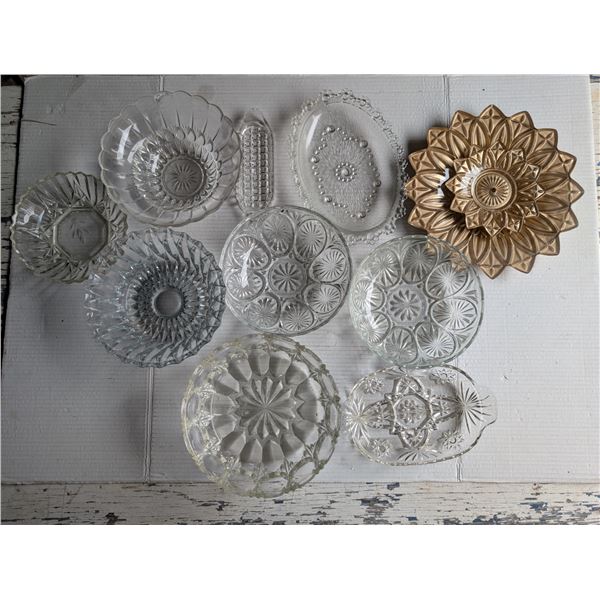 Lot of Misc. Glass Platters, Sunflower designed one, and etc.
