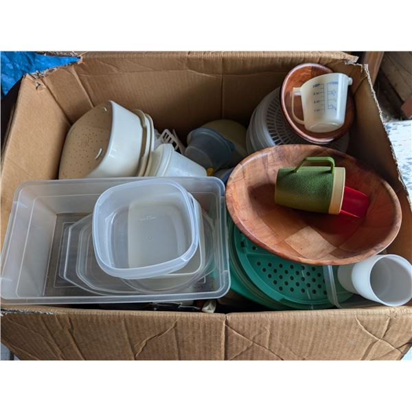 Box full of Kitchen Tubber ware and extra Misc.