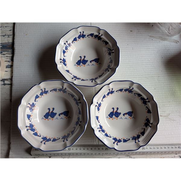(3) Vintage Hankook Korea fine China Blue Geese Design Bowl and Misc.