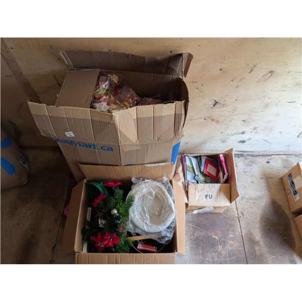 Boxes full of Misc. Christmas Decor, Wrapping items, And etc.
