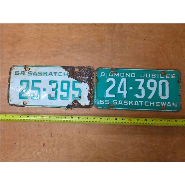 2 saskatchewan lisence plates- 1964 and 1965