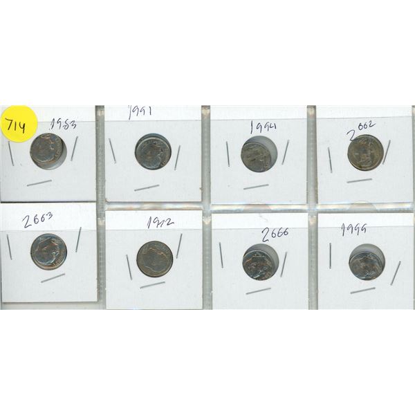 Lot of 8 U.S.A One Dime Coins.